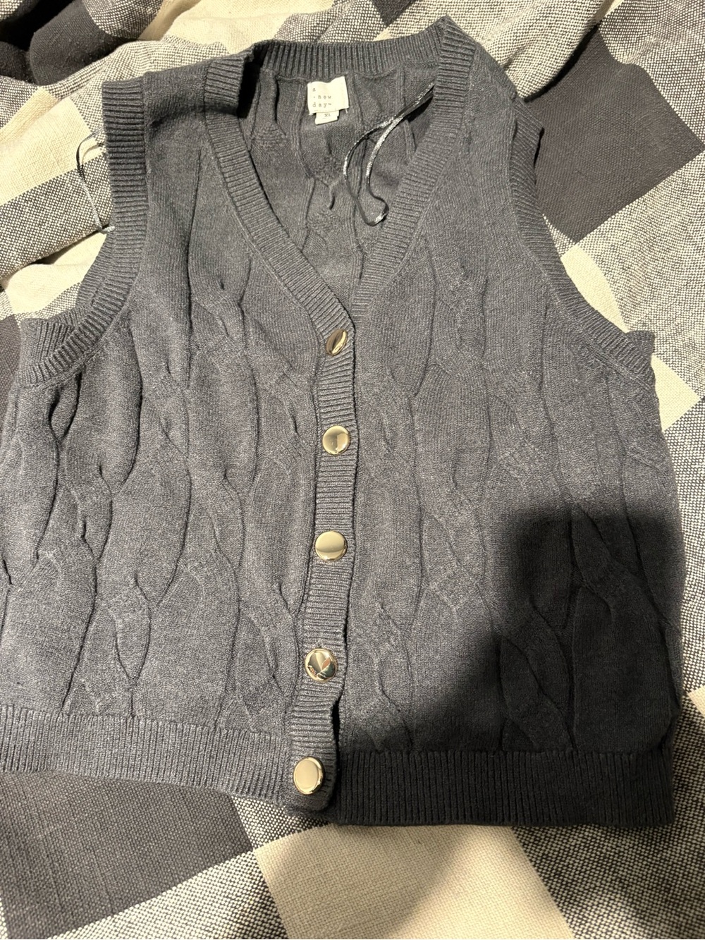 Women's Charcoal Cable-Knit Button Cardigan Sweater